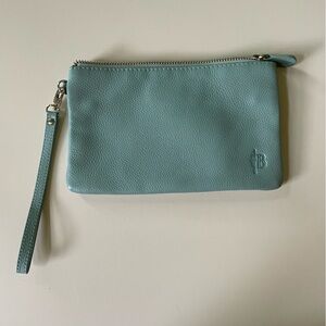 Mighty Purse Women's Leather Wristlet Pouch in Light Blue